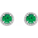 14K White 4 mm Natural Emerald & 1/10 CTW Natural Diamond Earrings